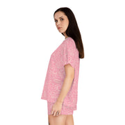 Cozy Pink Floral Women's Pajama Set - Short Sleeve and Shorts