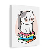 Cute Cat on Books Canvas Print – Whimsical Wall Art for Cat Lovers