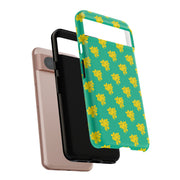 Floral Tough Google Pixel Phone Case - Vibrant Yellow Flowers on Green Background