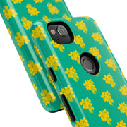 Floral Tough Google Pixel Phone Case - Vibrant Yellow Flowers on Green Background