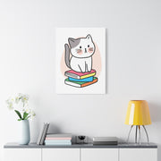 Cute Cat on Books Canvas Print – Whimsical Wall Art for Cat Lovers