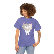 Cute Cat with Newspaper Unisex Heavy Cotton Tee - Fun and Cozy for Cat Lovers