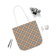 Stylish Plaid Canvas Tote Bag with 5-Color Straps