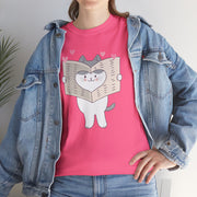 Cute Cat with Newspaper Unisex Heavy Cotton Tee - Fun and Cozy for Cat Lovers
