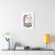 Cute Cat on Books Canvas Print – Whimsical Wall Art for Cat Lovers