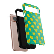 Floral Tough Google Pixel Phone Case - Vibrant Yellow Flowers on Green Background