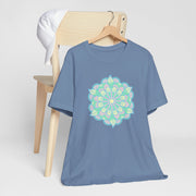 Zen Floral Mandala Unisex Jersey Tee - Soft Green Relaxed Fit Shirt