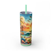 Tropical Beach Skinny Tumbler with Straw - 'Live Laugh Relax' - 20oz Insulated Drinkware