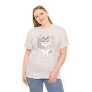 Cute Cat with Newspaper Unisex Heavy Cotton Tee - Fun and Cozy for Cat Lovers