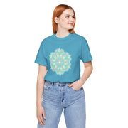 Zen Floral Mandala Unisex Jersey Tee - Soft Green Relaxed Fit Shirt