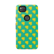 Floral Tough Google Pixel Phone Case - Vibrant Yellow Flowers on Green Background