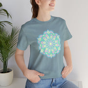 Zen Floral Mandala Unisex Jersey Tee - Soft Green Relaxed Fit Shirt