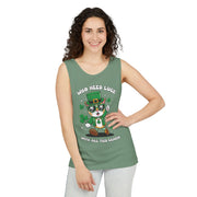 Who Needs Luck? Cat St. Patrick's Day Tank Top - Unisex Garment-Dyed T-Shirt