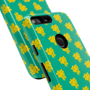 Floral Tough Google Pixel Phone Case - Vibrant Yellow Flowers on Green Background