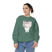 Cute Cat Reading Sweatshirt - Unisex Garment-Dyed Casual Wear