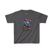 Skateboarding Cat Kids Tee - Fun Heavy Cotton T-Shirt for Young Adventurers