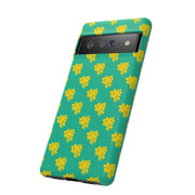 Floral Tough Google Pixel Phone Case - Vibrant Yellow Flowers on Green Background