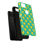 Floral Tough Google Pixel Phone Case - Vibrant Yellow Flowers on Green Background