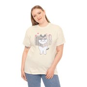 Cute Cat with Newspaper Unisex Heavy Cotton Tee - Fun and Cozy for Cat Lovers