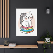 Cute Cat on Books Canvas Print – Whimsical Wall Art for Cat Lovers