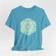Zen Floral Mandala Unisex Jersey Tee - Soft Green Relaxed Fit Shirt