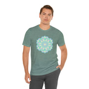 Zen Floral Mandala Unisex Jersey Tee - Soft Green Relaxed Fit Shirt