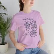 Unisex Short Sleeve Tee with Snake and Floral Design - Trendy Casual Wear