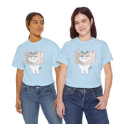 Cute Cat with Newspaper Unisex Heavy Cotton Tee - Fun and Cozy for Cat Lovers