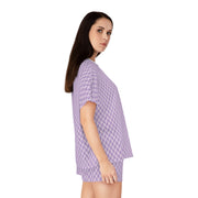 Cozy Women's Short Pajama Set in Purple Herringbone Pattern
