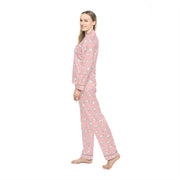 Women's Cozy Pink Bear Satin Pajamas Set - Perfect for Relaxation and Sleep!