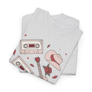 Retro Music Vibe Unisex Heavy Cotton Tee with Cassette and Guitar Design