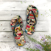 Retro Comic Flip Flops - Fun Summer Footwear for Beach Days & Casual Outings