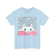 Whimsical Cat Reading Unisex Tee - Perfect for Cat Lovers & Bookworms