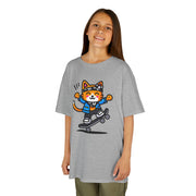 Skateboarding Cat Kids Heavy Cotton™ Tee - Fun & Playful T-Shirt for Young Skaters