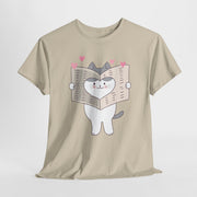 Cute Cat with Newspaper Unisex Heavy Cotton Tee - Fun and Cozy for Cat Lovers