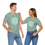 Zen Floral Mandala Unisex Jersey Tee - Soft Green Relaxed Fit Shirt