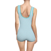 Retro Women's Vintage Swimsuit - Aqua Checkered Design