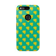 Floral Tough Google Pixel Phone Case - Vibrant Yellow Flowers on Green Background