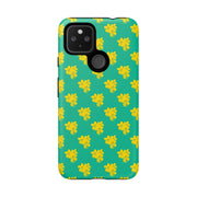 Floral Tough Google Pixel Phone Case - Vibrant Yellow Flowers on Green Background