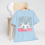 Whimsical Cat Reading Unisex Tee - Perfect for Cat Lovers & Bookworms