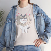 Cute Cat with Newspaper Unisex Heavy Cotton Tee - Fun and Cozy for Cat Lovers