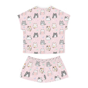Cute Cat Print Women's Short Pajama Set - Soft and Comfortable Loungewear for Cat Lovers