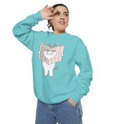 Cute Cat Reading Sweatshirt - Unisex Garment-Dyed Casual Wear