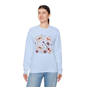 Retro Music Vibes Crewneck Sweatshirt - Cassette Tapes & Guitar Design