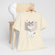 Cute Cat with Newspaper Unisex Heavy Cotton Tee - Fun and Cozy for Cat Lovers