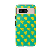Floral Tough Google Pixel Phone Case - Vibrant Yellow Flowers on Green Background