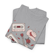 Retro Music Vibe Unisex Heavy Cotton Tee with Cassette and Guitar Design