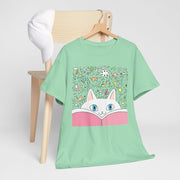 Whimsical Cat Reading Unisex Tee - Perfect for Cat Lovers & Bookworms