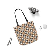 Stylish Plaid Canvas Tote Bag with 5-Color Straps