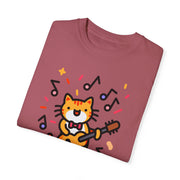 Cute Cat Music T-Shirt - Unisex Garment-Dyed Tee for Animal Lovers